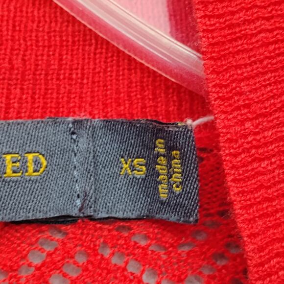 Outback Red Open Knit Cardigan Size XS Red and Beige Striped Short Sleeve - Picture 5 of 7